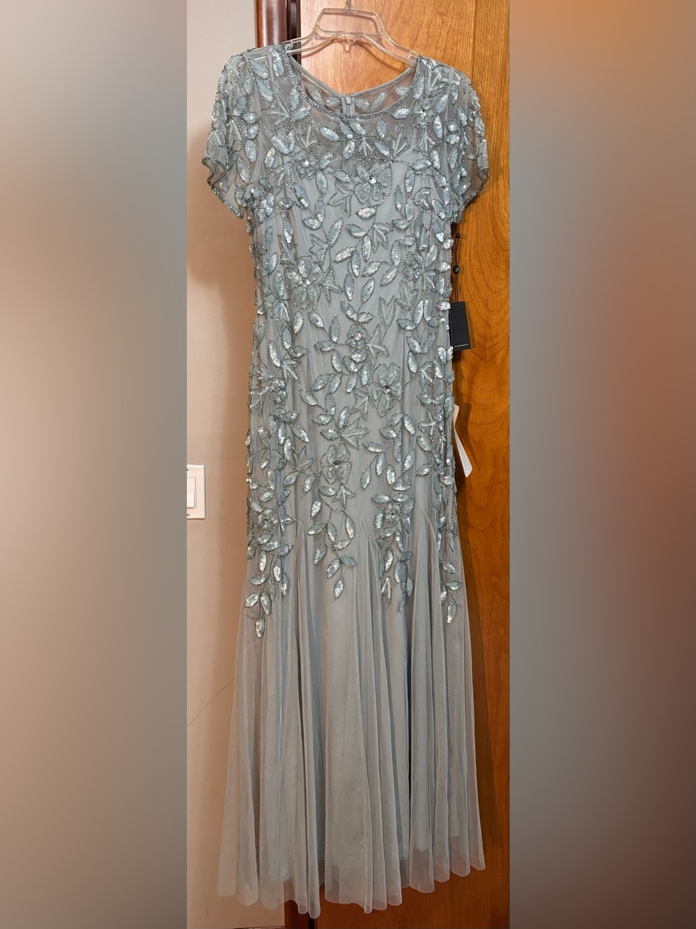 Adrianna Papell Vintage Blue Embellished Maxi Gown